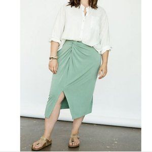 ANTHROPOLOGIE WOMEN'S size 3X GREEN TWIST FRONT JUNIE MIDI SKIRT NEW NWT